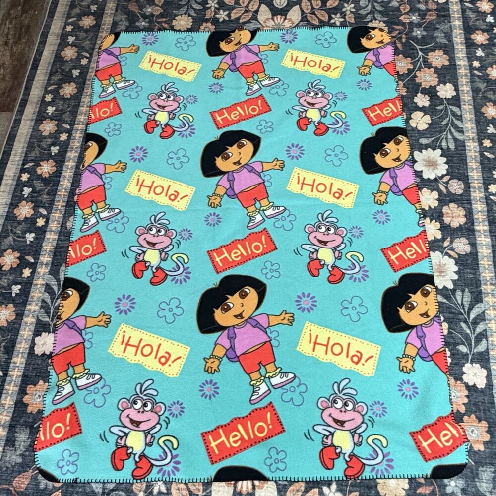 Vintage 2003 Dora The Explorer Boots & Dora Nickelodeon Fleece Blanket 60x44